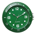 Horloge murale design moderne avec cadran vert olive et échelles blanches