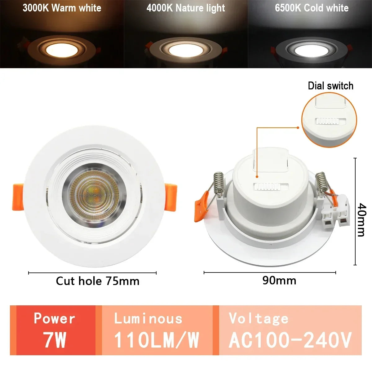 Spot LED blanc moderne 10W 14W 17W 20W 24W 6W câble adaptateur