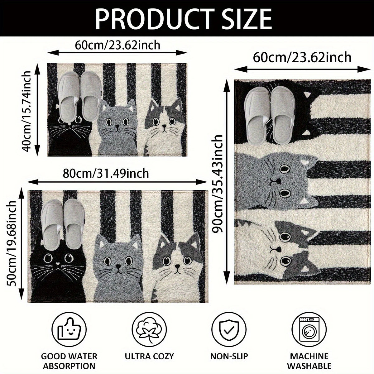 tapis moderne imperméable noir gris blanc chatons rayures extérieur salon chambre coucher