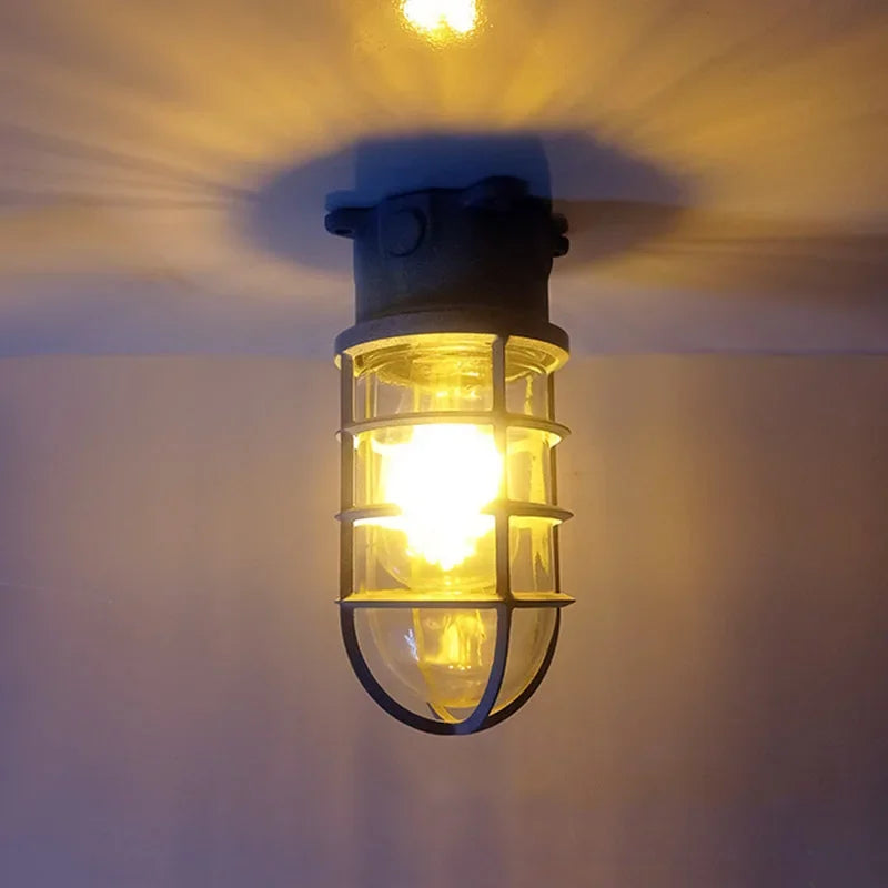 lampe murale industrielle vintage bronze noir gris ampoule e27 verre translucide grille métallique fixée