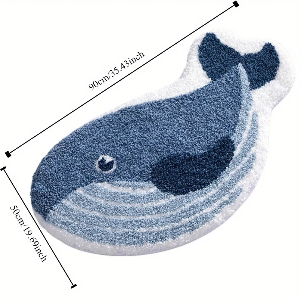 tapis bain bleu marine baleine doux polyester imperméable moderne salon chambre sdb extérieur voyage
