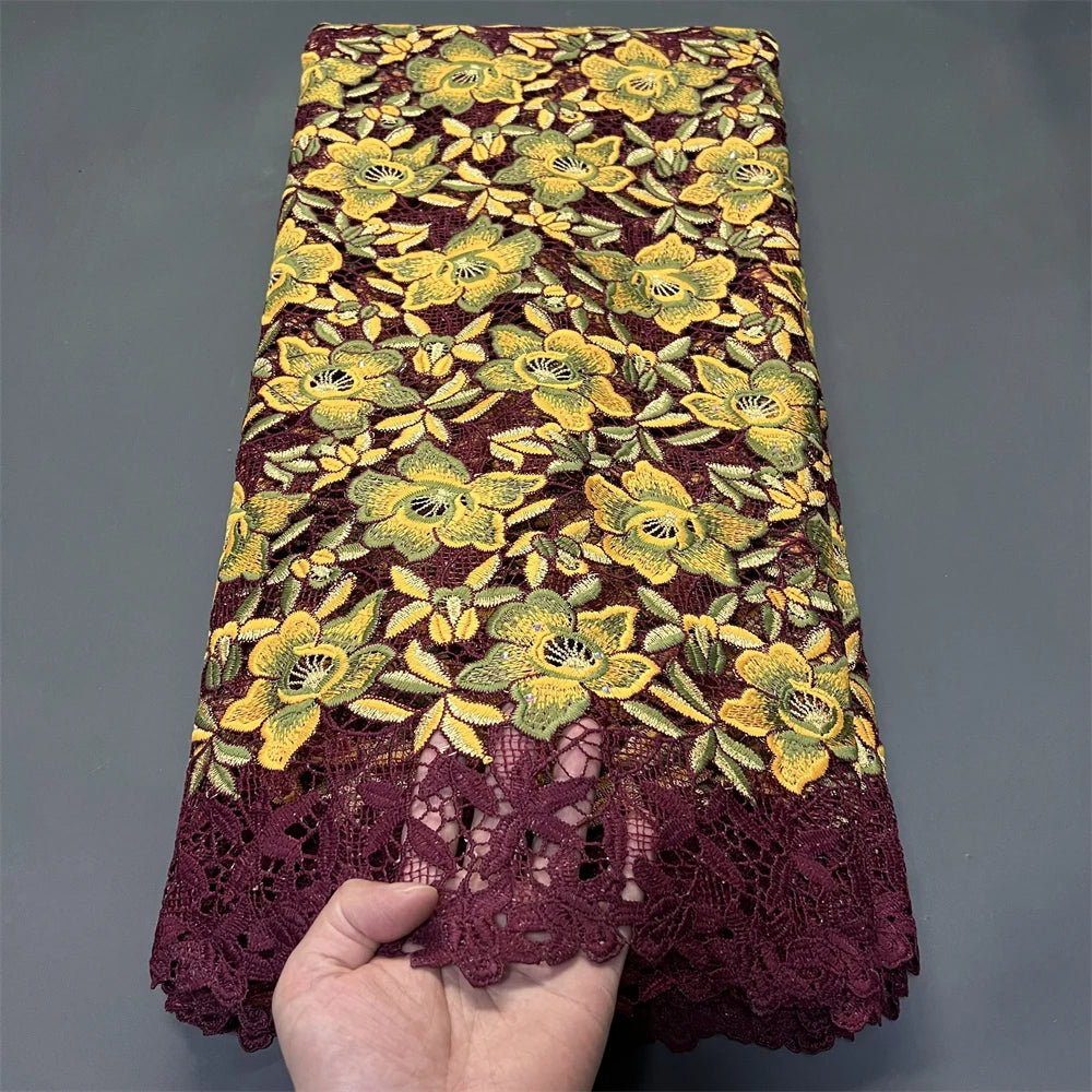 tissu dentelle acrylique brodé fleurs or marron noir blanc versatile mariage soirée
