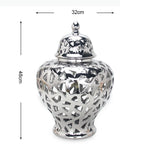 vase moderne or blanc argent réseau géométrique élégant poignée couvercle