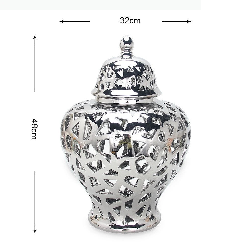 vase moderne or blanc argent réseau géométrique élégant poignée couvercle