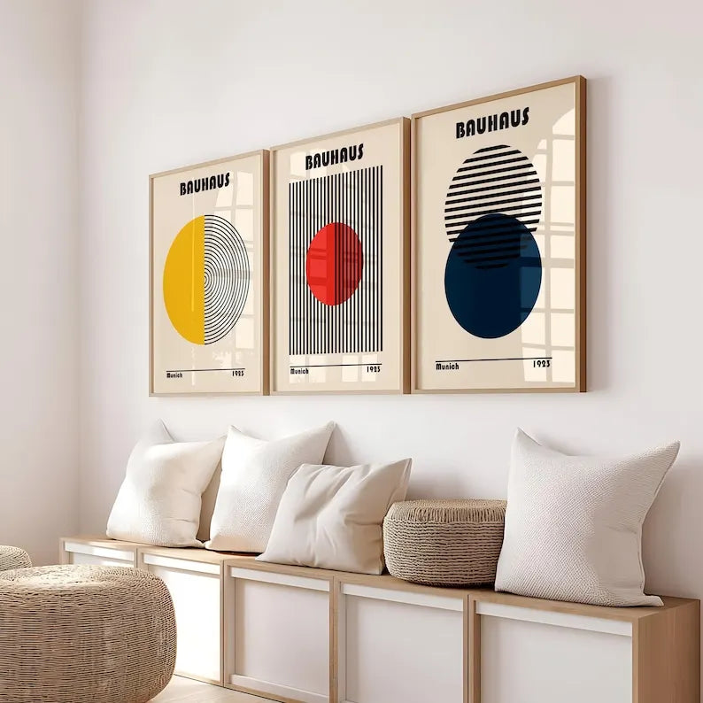 affiche murale géométrique abstraite cadre bois minimaliste décor salon moderne art rétro