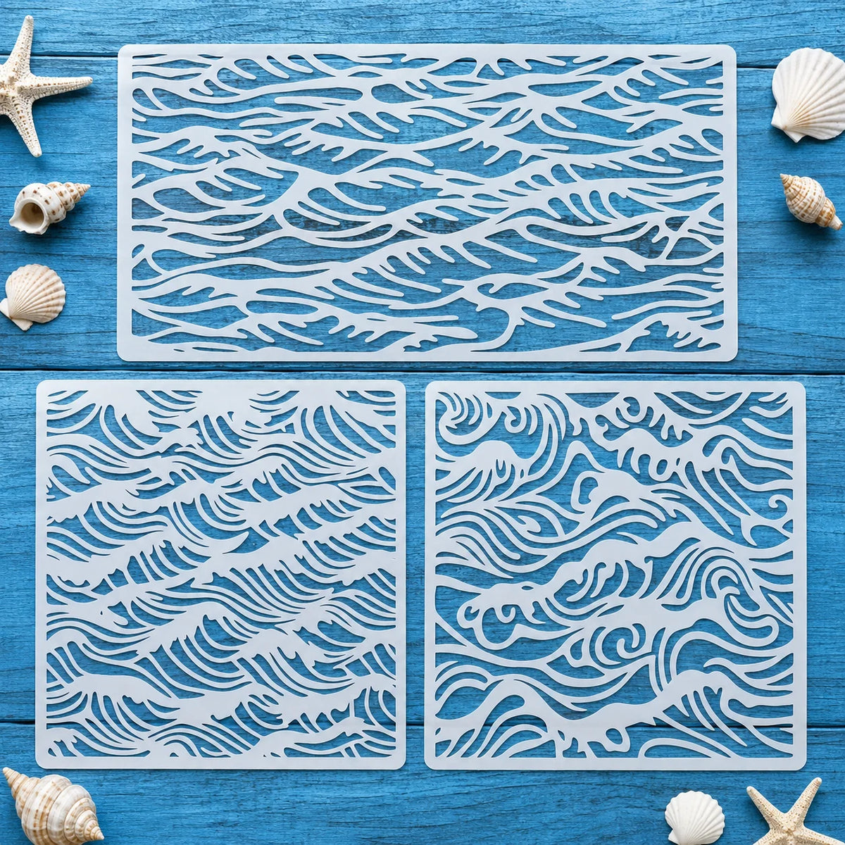 tampons peinture motif vagues moderne adhésif blanc décoration murale diy tissu bois