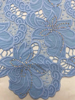 tissu dentelle bleu clair rose fleurs motifs floraux élégant dorées occasion partie