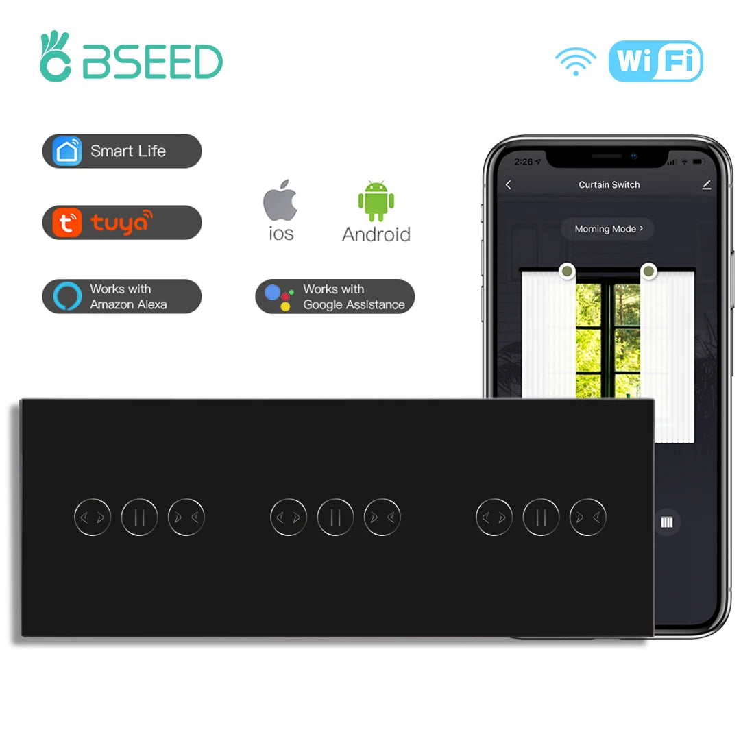 interrupteur wifi rideaux connecté app smart life tuya alexa google moderne minimaliste bluetooth