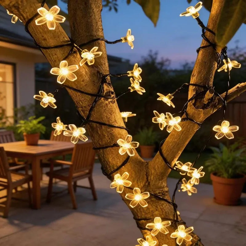 guirlande lumineuse fleurs multicolore moderne extérieur jardin fêtes led solaire blanc rouge vert bleu