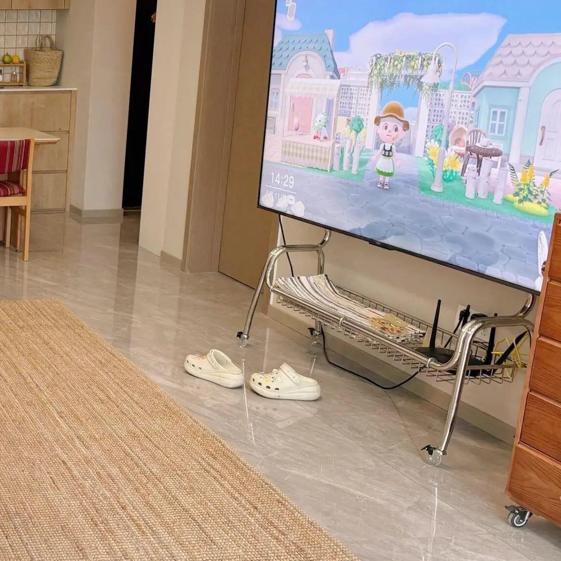 meuble tv mobile moderne roulettes support 32 60 pouces rangement salon chambre