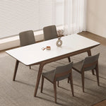 table manger moderne rectangle plateau blanc structure bois chaises gris decoration minimaliste blanc bois