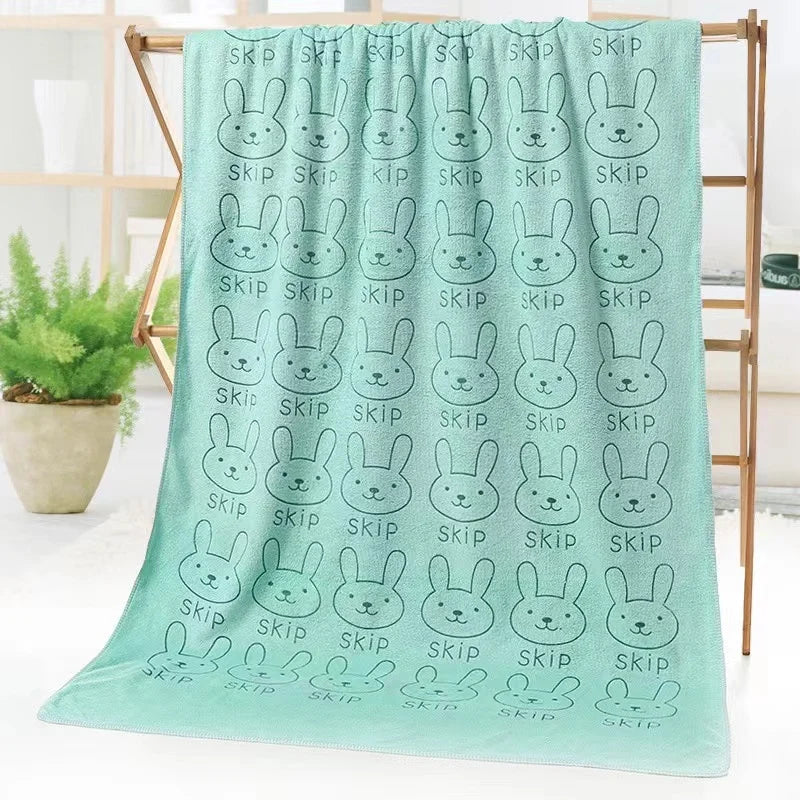 grande serviette bain microfibre enfant motif lapin doux absorbante séchage rapide coton