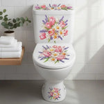 cache wc adhésif moderne fleurs colorées tulipes roses pivoines blanc amovible salle bain décoration