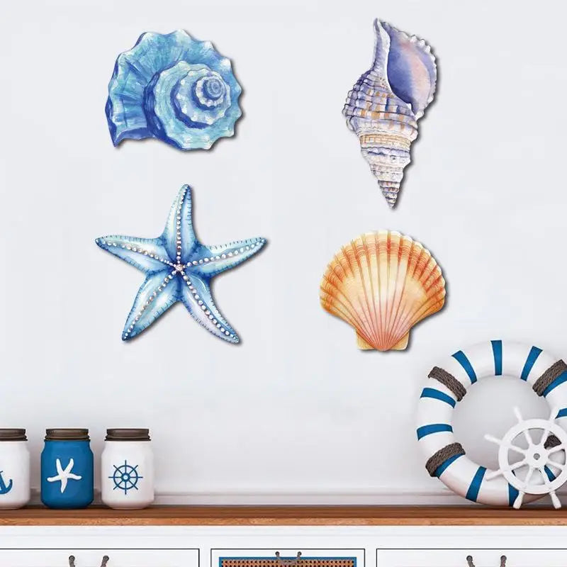 décoration murale marine poissons coquillages étoiles mer nautique rustique moderne