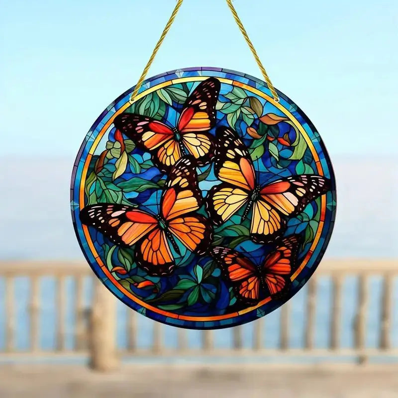 vitrail suspendu fenêtre colibri fleurs multicolore décoration intérieur cristal arc ciel art nouveau