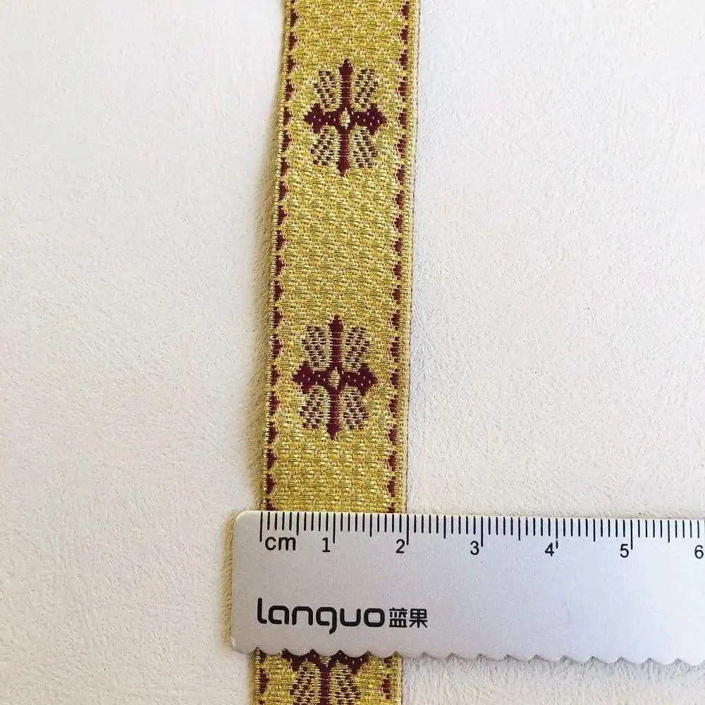 ruban jacquard or bleu motif géométrique polyester largeur cm tissu opacité élégant accessoire vestimentaire