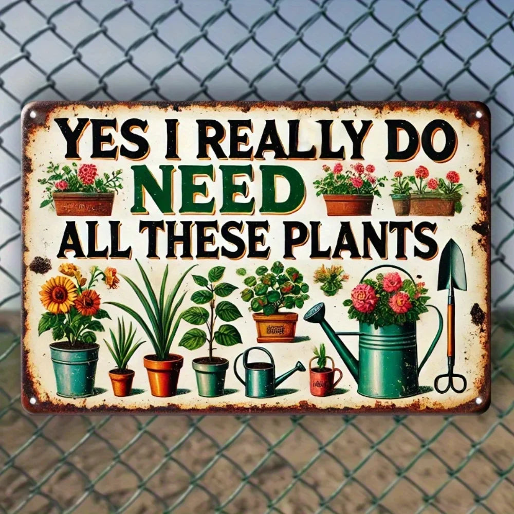 panneau decoratif metal plantes outils jardinage rustique humoristique fixation murale echangable