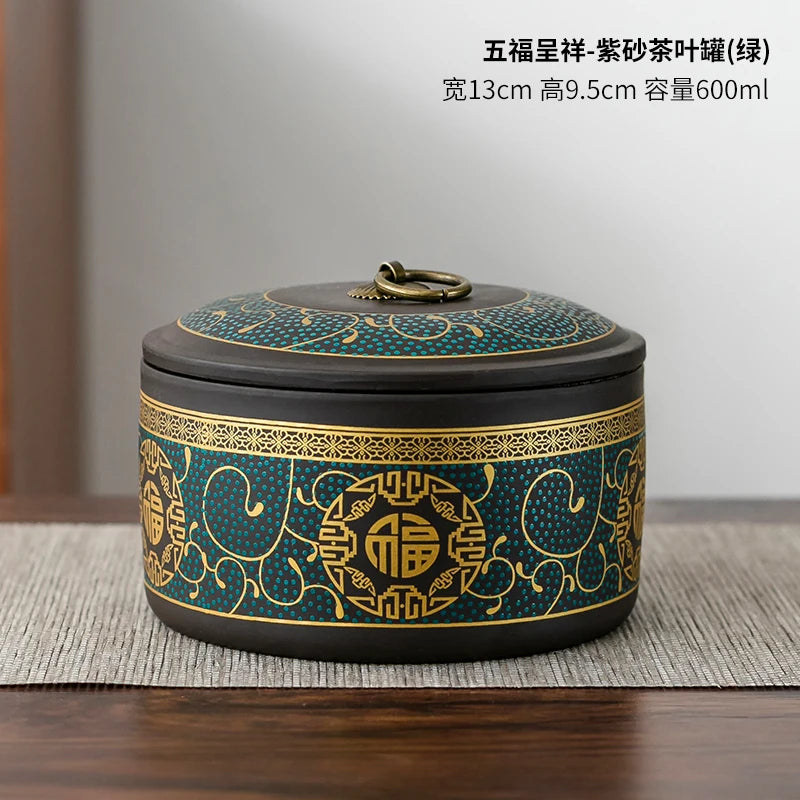 boîtes rondes couvercle ornement floral classique noir vert doré 600ml capacite deco maison