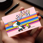 autocollant carte credit snoopy happy holidays bleu marine moderne