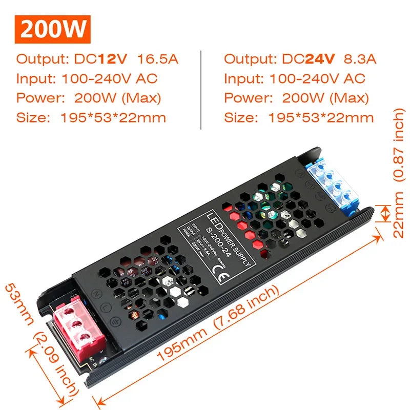 alimentation led 12v 24v 60w 100w 150w 200w 300w 400w noir moderne