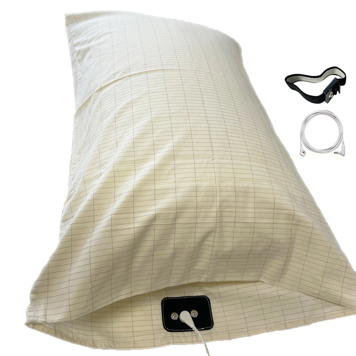 taies d'oreiller gris rayures conductrices mise terre oreillers modernes eyelets câble blanc prise terre