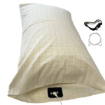 taies d'oreiller gris rayures conductrices mise terre oreillers modernes eyelets câble blanc prise terre