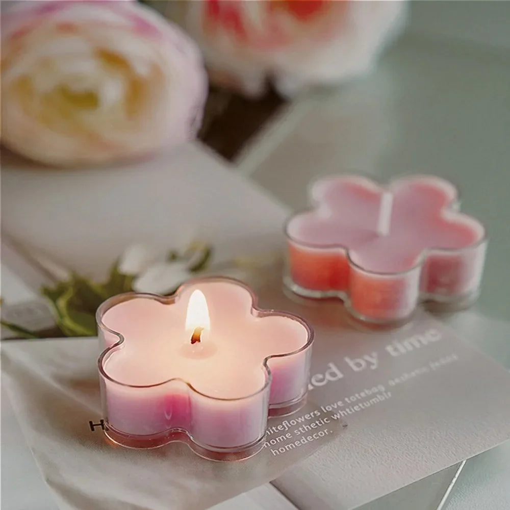 bougies parfumées soja aromathérapie forme fleur moderne jaune vert rose violet blanc minimaliste