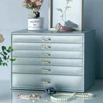 boîte bijoux cuir vert pastel compartiments velours classique poignées dorées grands bijoux rangement transporte