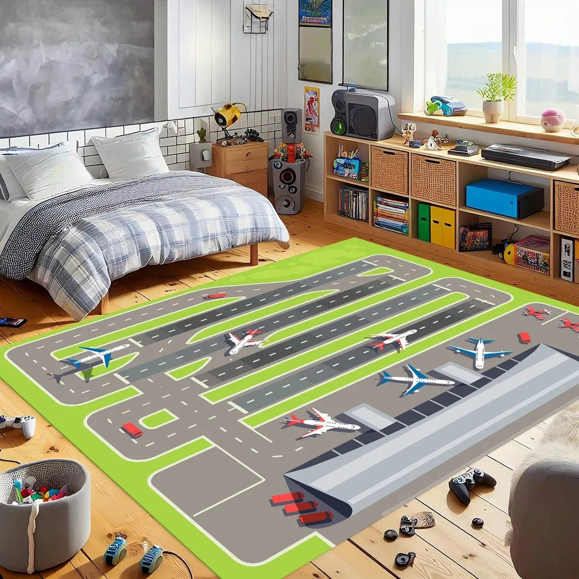 tapis moderne aéroport pistes avions vert gris blanc chambre salon extérieur