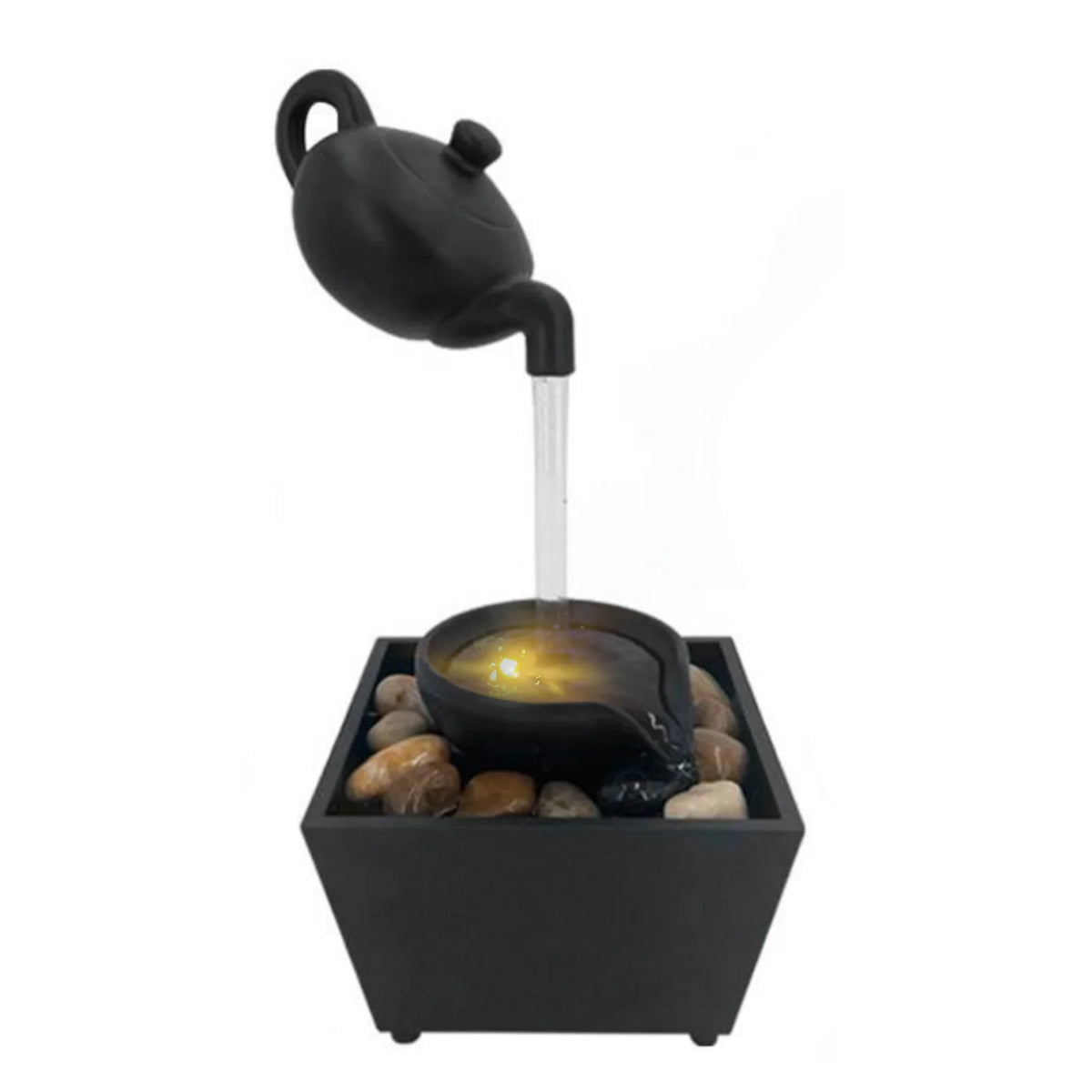 fontaine théière deco zen bol base carrée galets led lumineuse tasse thé ornement table