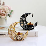 support bougie forme croissant lune argent doré noir ornements ajourés motifs géométriques artisanal décoration