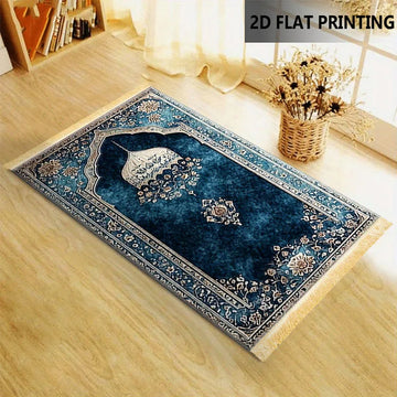 tapis prière islamique bleu foncé motif géométrique polyester résistant décoloration usage extérieur voyage