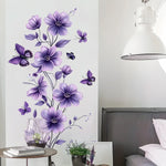 sticker mural adhésif fleurs violettes papillons floral romantique décoration intérieure accessoires maison chambre salon