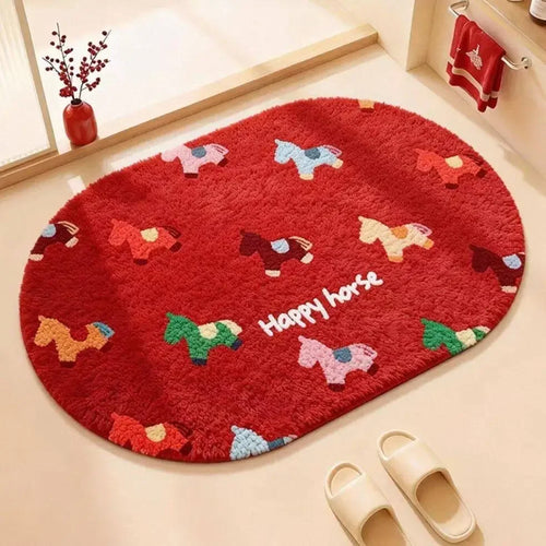 tapis salle bain moderne motif chevaux colorés doux antidérapant maison enfant