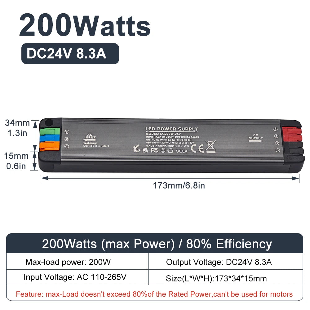 alimentation led 12v 24v 36w 65w 100w 200w clips noir moderne