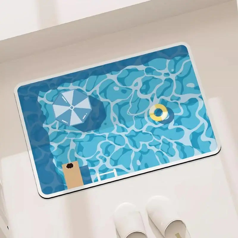 tapis sol antidérapant pvc bleu blanc motif piscine moderne rapide séchage