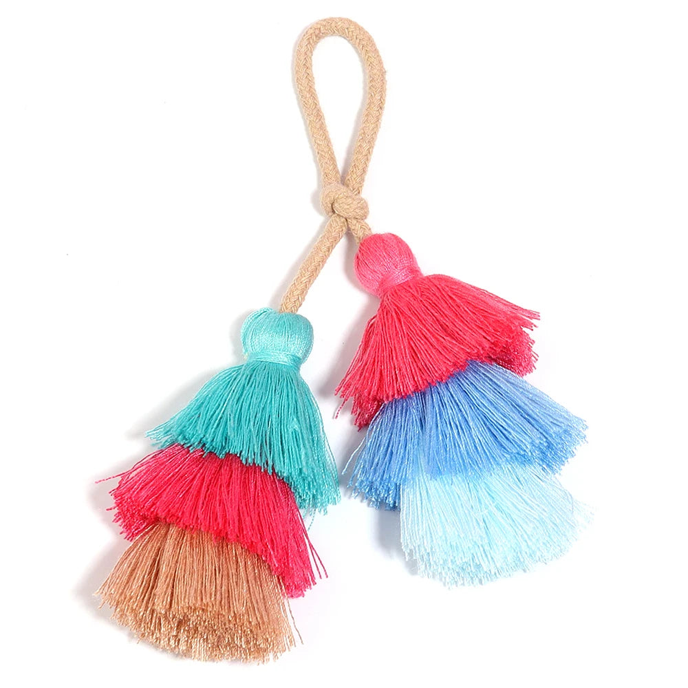 pompons multicolores tissés franges bohèmes décontractés accessoire décoration sacs rideaux artisanal DIY