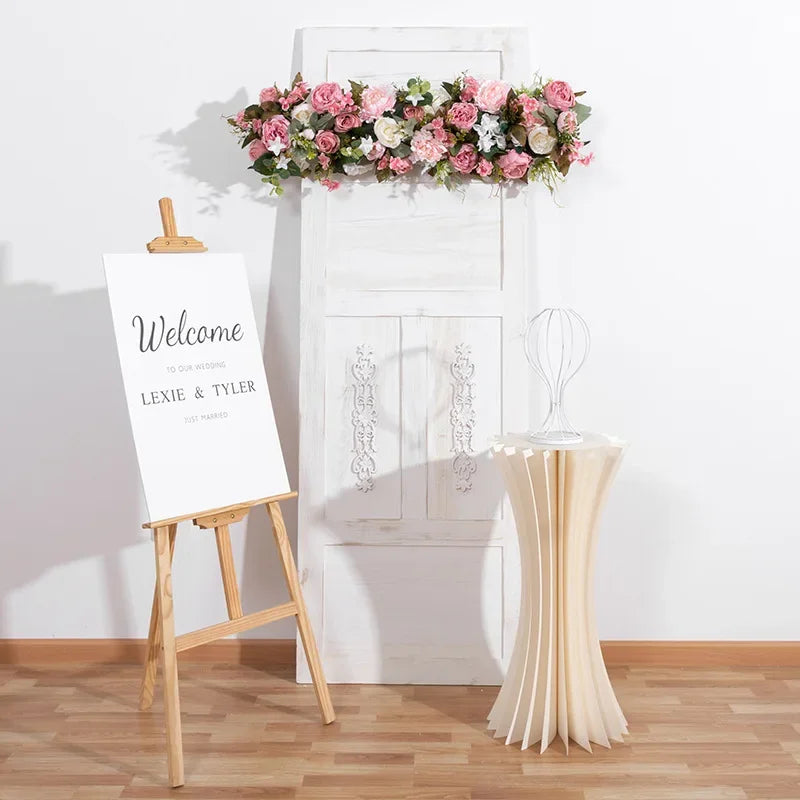 guirlande florale artificielle fleurs roses feuilles vertes décoration intérieure classique 100x28cm anniversaire mariage