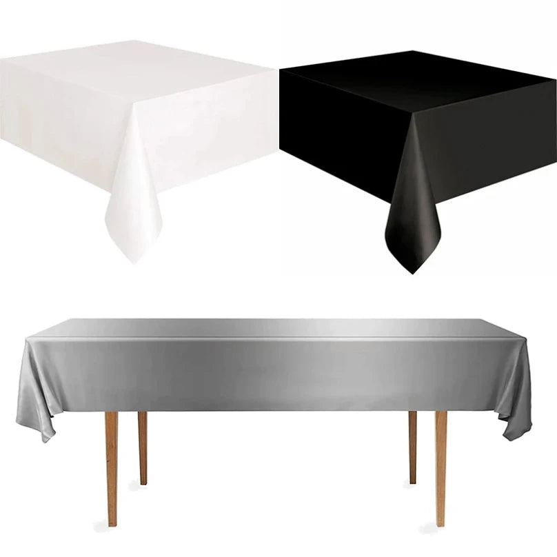 nappes jetables table blanc noir anniversaire mariage fêtes lisses opaques PVC modernes