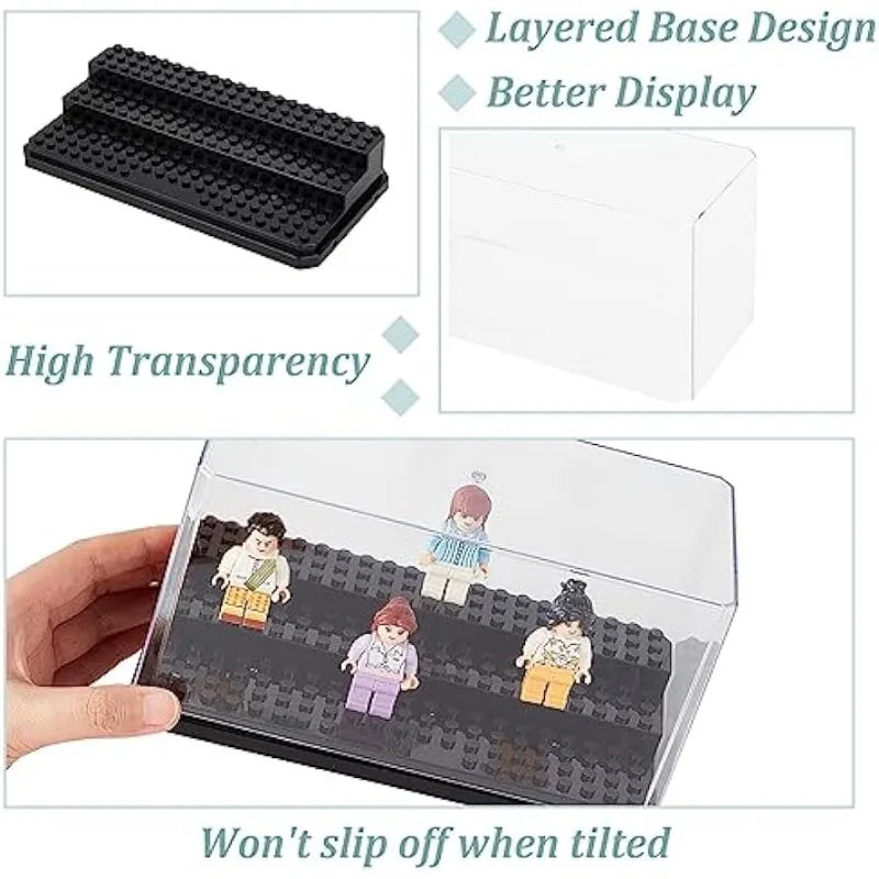 présentoir acrylique transparent figurines lego brique noir gris moderne minimaliste exposant collectionnement cube rangement