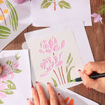 stencils fleurs stylisées tulipes roses blancs artisanal détaillé peinture bricolage scrapbooking