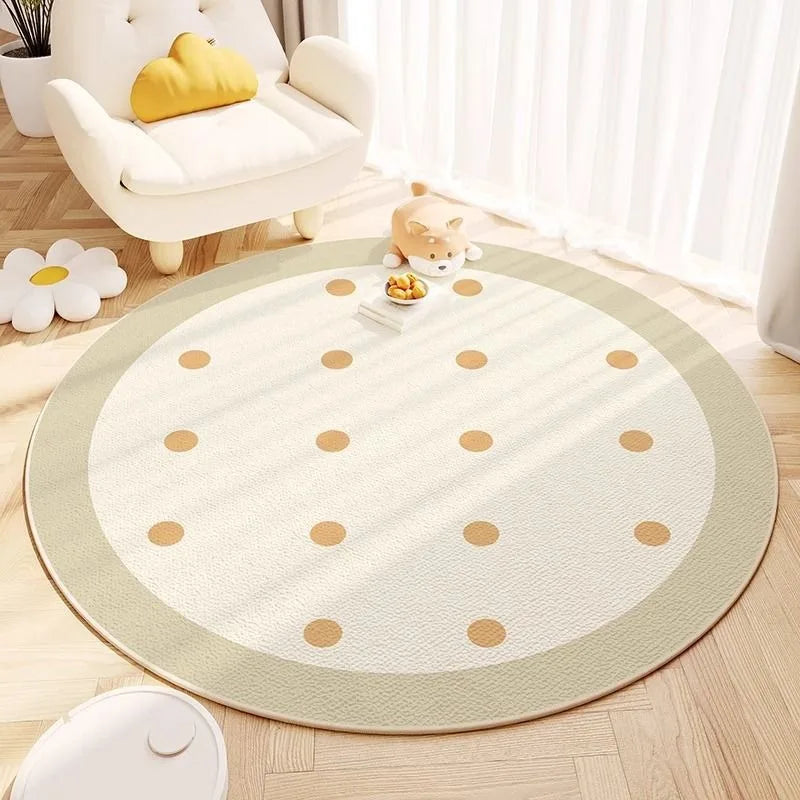 tapis rond moderne rayures horizontales bleu clair jaune clair beige vert clair polyester anti