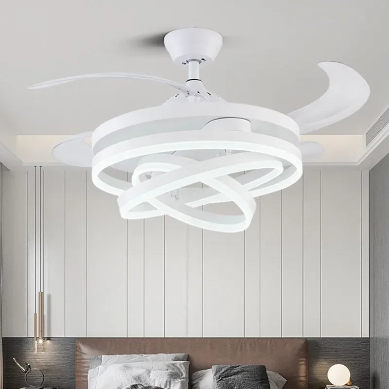 ventilateur led noir doré moderne télécommande 42 pouces rétractable contemporain