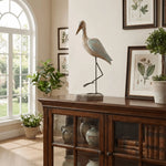 statue oiseau marin bois vieilli décoration héron rustique bleu brun patine métal noir