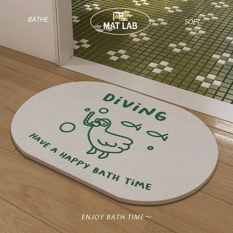 tapis bain antidérapant moderne poissons dessin animé blanc vert bleu noir