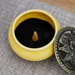 bougeoir encens poterie artisanal texture craquelée couleurs rouge vert bleu noir jaune vintage cendrier