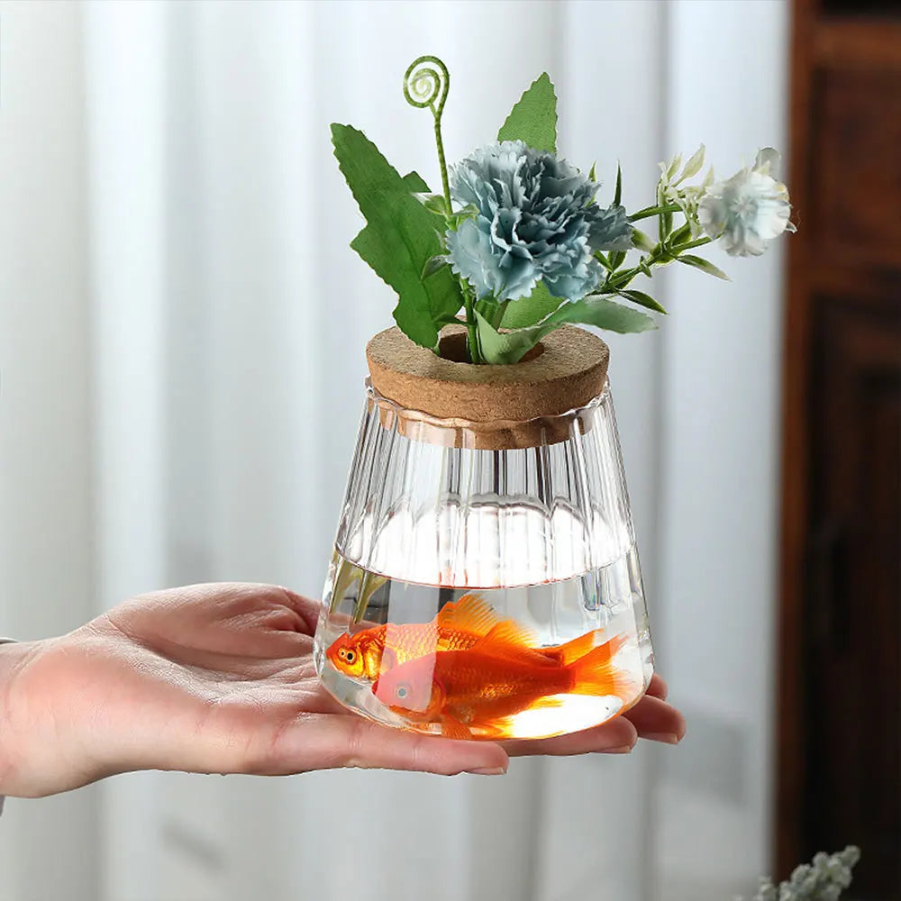 vase moderne verre gravé poisson plante artificielle décoration intérieure hydroponique transparent