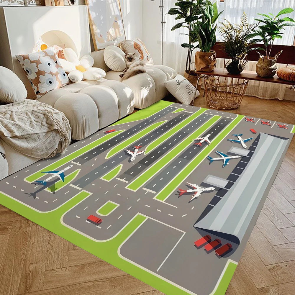 tapis moderne aéroport pistes avions vert gris blanc chambre salon extérieur