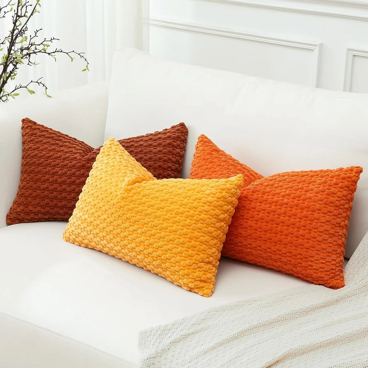 housse coussin velours côtelé orange boho chic 30x50cm 45x45cm 50x50cm decoration polyester coton texture