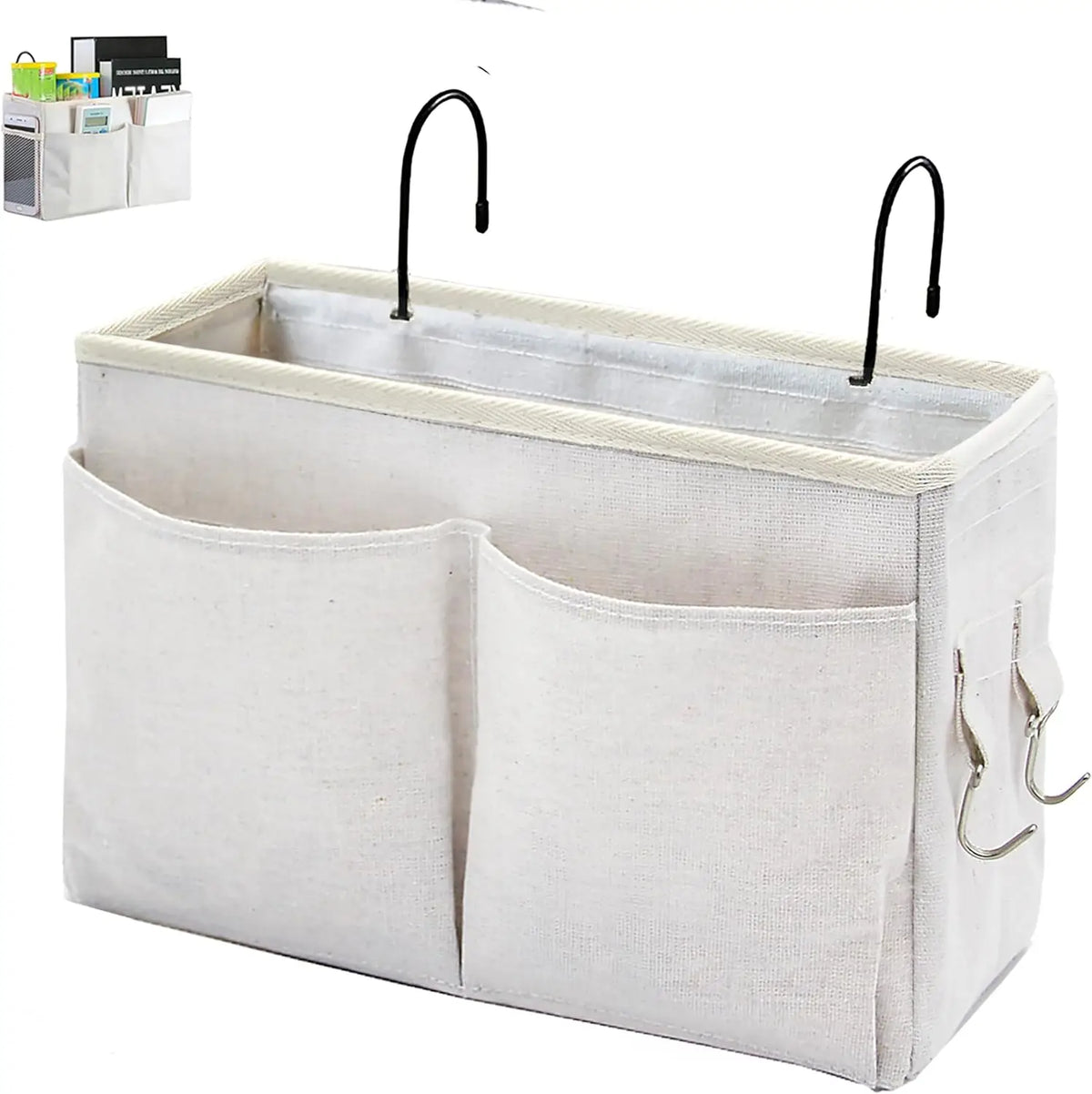 organisateur suspendu rangement poches compartiments tissu texturé filet transparents minimaliste bébé chambre lit